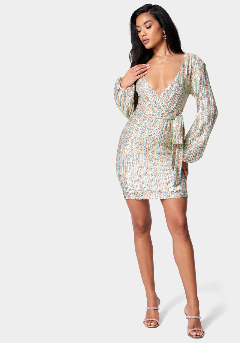 Sequin Tie Front Dress | bebe